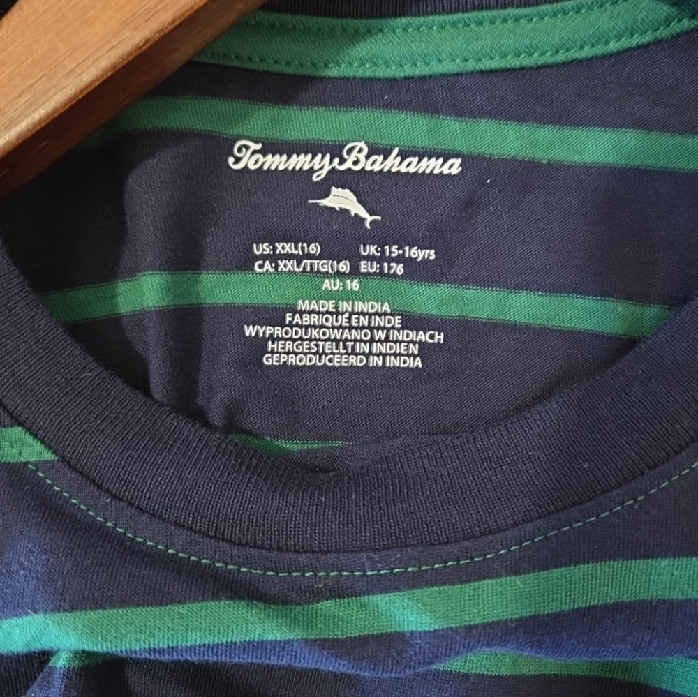 Kids Tommy Bahama  Shirt Longsleeve Stripe Size 16 XXL Green/ Blue NWT - Picture 5 of 6